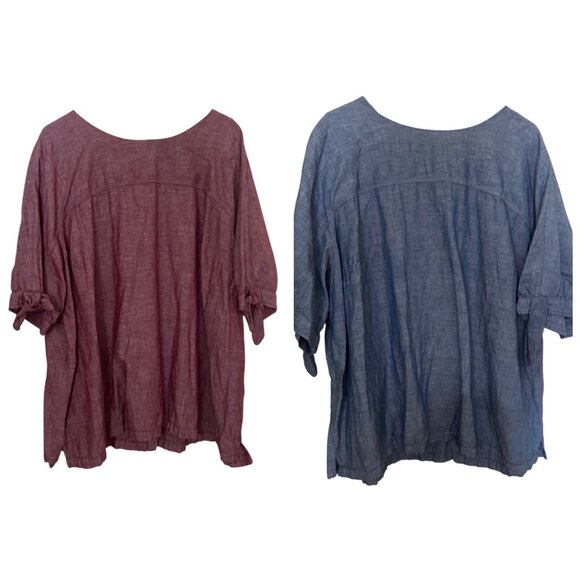 (2) Martha Stewart Linen Blend Blouses  3X Button-Back  Lagenlook Beach Resort - Picture 1 of 16